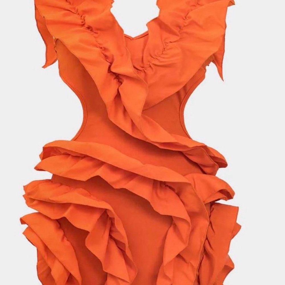 Vibrant Orange Backless Ruffle Dress